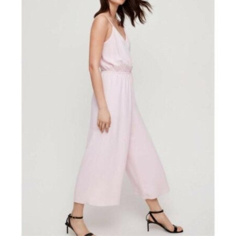 Aritzia Wilfred Melodie Jumpsuit V-Neck Wide Leg Blush Pink